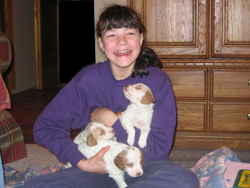 Leah with Brittany pups
