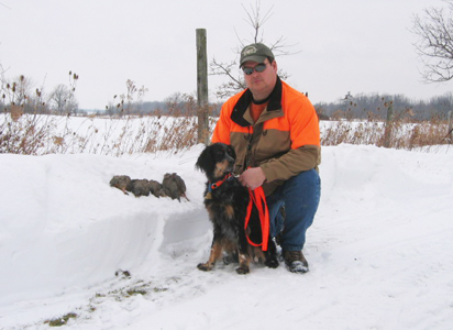 Mark with Ginger, Llewellin setter Setter after hunt at Ruffwood Game Farm